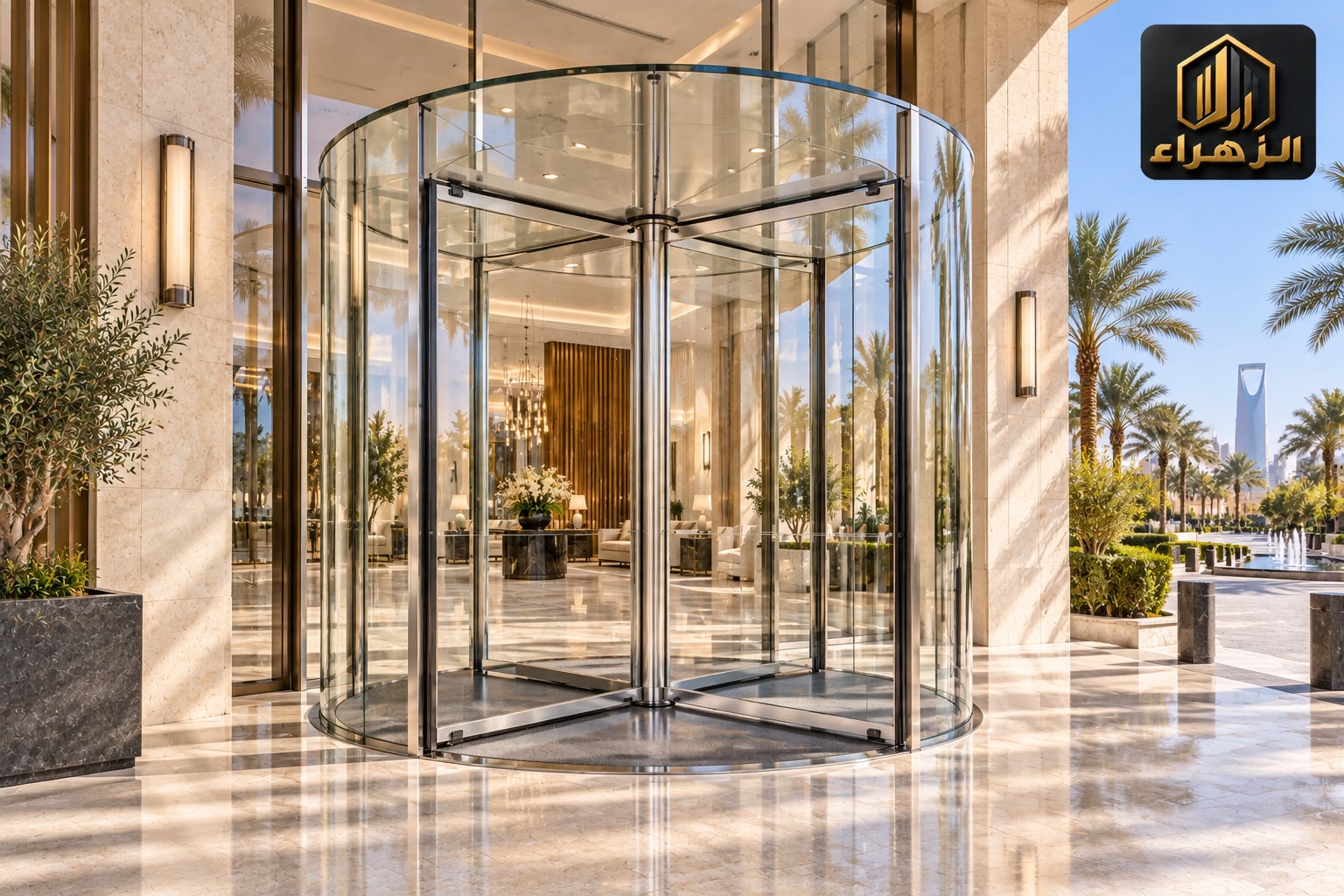 باب دوّار زجاجي بتصميم شفاف / All-glass revolving door