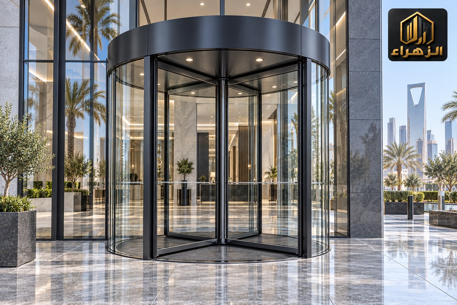 باب دوّار بتشطيب أسود / Black-finish revolving door