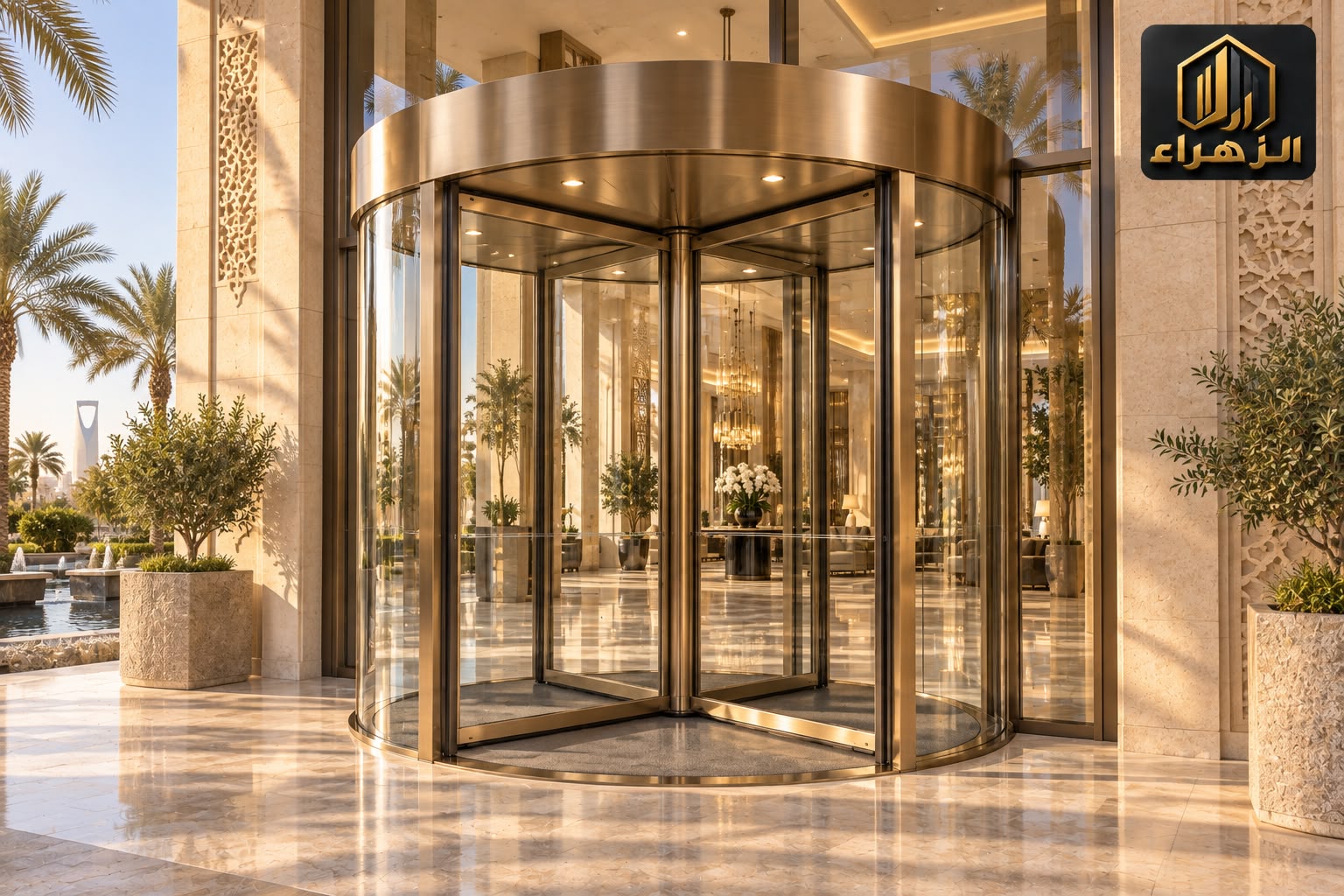 باب دوّار بتشطيب برونزي / Bronze-finish revolving door
