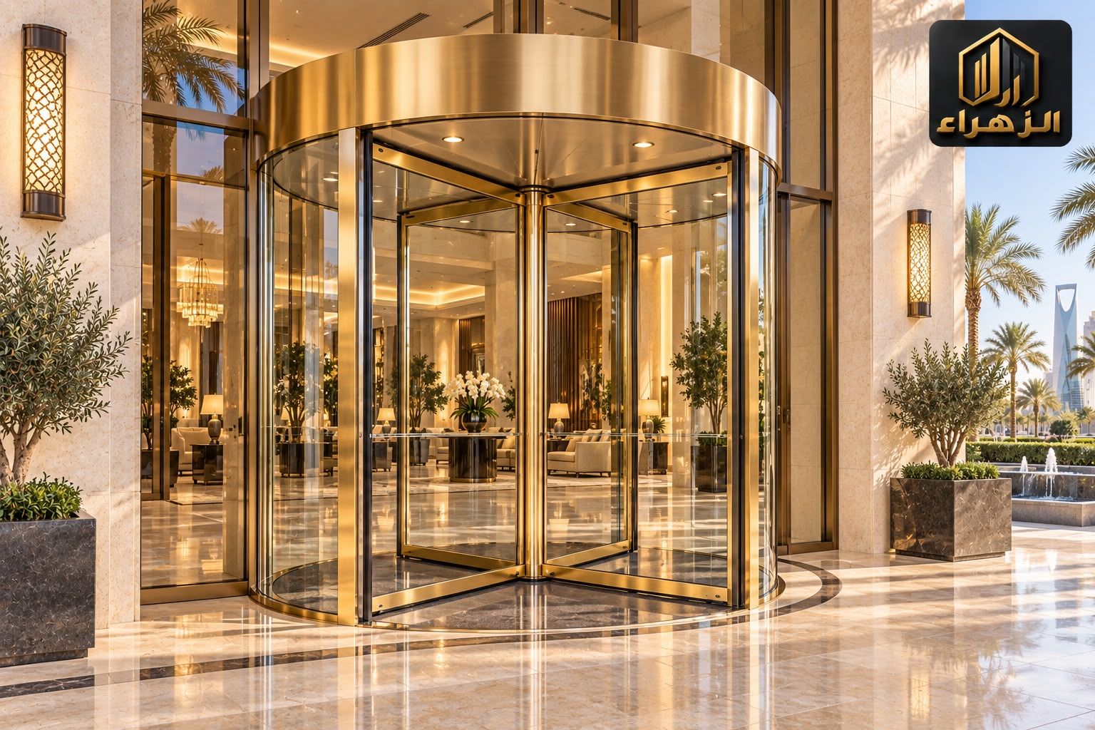 باب دوّار بتشطيب ذهبي / Gold-finish revolving door
